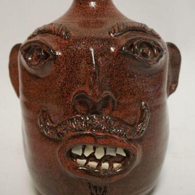 1052	CONTEMPORARY STONEWARE FACE JUG SIGNED R ANDERSON, APPROXIMATELY 10 IN HIGH
