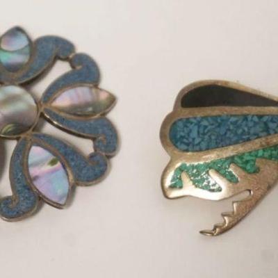 1187	STERLING SILVER PINS, SIGNED MEXICO WITH MAKERS MARK, BUG WITH TURQUOISE AND STARBUST 
