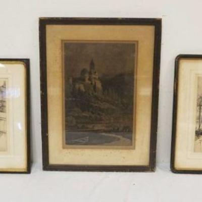 1094	GROUP OF 3 FRAMED ENGRAVINGS, LARGEST APPROXIMATELY 25 IN X 18 IN
