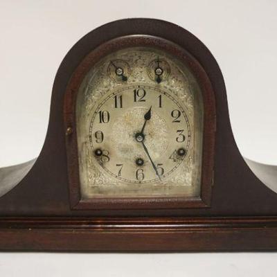 1102	MAHOGANY DOME MANTLE CLOCK, APPROXIMATELY 8 IN X 22 IN X 12 IN HIGH
