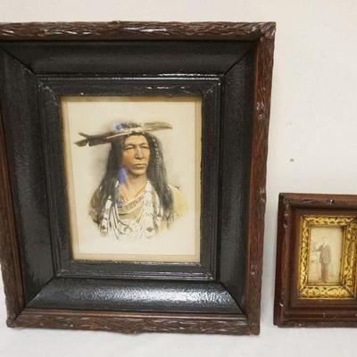 1086	VICTORIAN SHADOW BOX FRAMES W/IMAGE OF AMERICAN INDIAN & MAN, LARGEST APPROXIMATELY 15 IN X 17 IN
