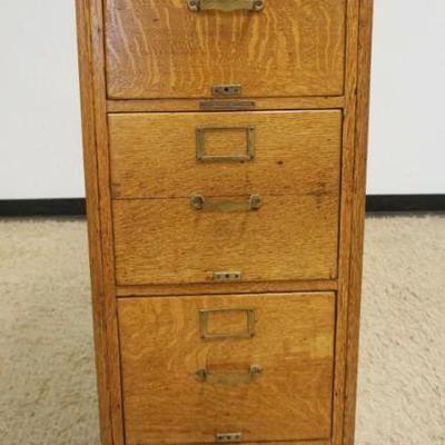 1114	LIBRARY BUREAU SOLE MAKERS FILE CABINET, OAK TIGER & QUARTER SAWN, 4 DRAWER W/PANELED SIDES, APPROXIMATELY 18 IN X 27 IN X 52 IN...