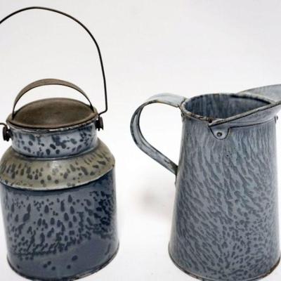 1061	MINIATURE GRAY AGATE COVERED PAIL & PITCHER, APPROXIMATELY 7 1/4 I HIGH
