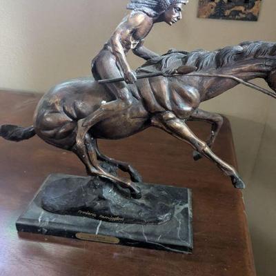 Frederick Remington Warrior Brass Sculpture
