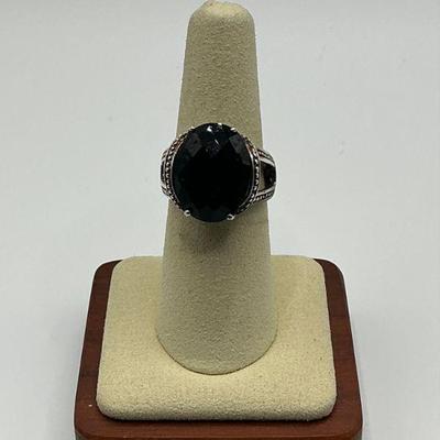 Sterling Blk gem Ring - Sz 7