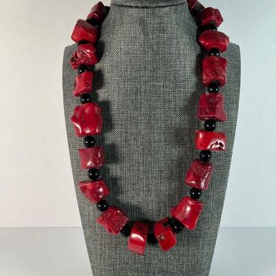 red Coral Blk Onyx Necklace
