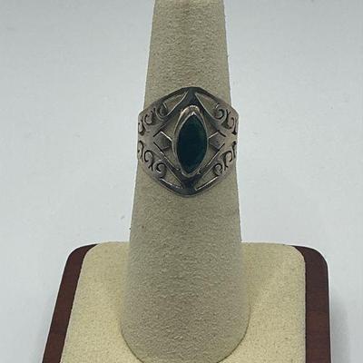 Sterling Green Stone Ring - Sz 6