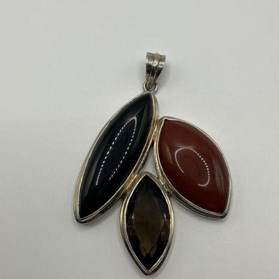 Blk Onyx, Red jasper- Sterling Pendant