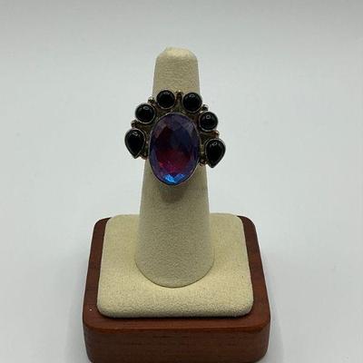 Sterling Onyx Ring - Sz 6 1/2