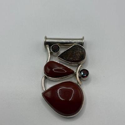Carnelian / Multi Stone Sterling Pendant