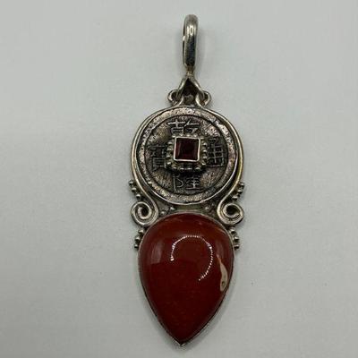 Asian/ red Jasper Sterling Pendant -