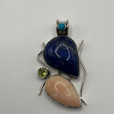 Blue Lapis / Pink Opal Sterling Pendant