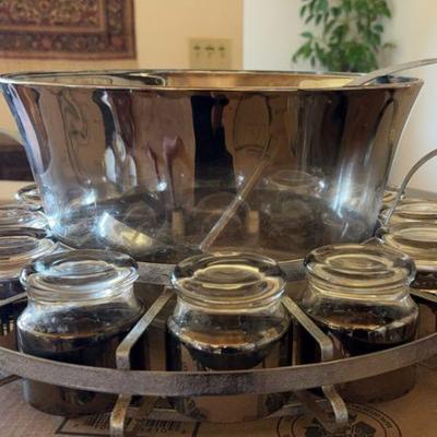 RSN087- Vintage Glass with Silver Tone Accents Punchbowl Set