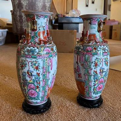 RSN011- Another Pair of Vintage Japanese Porcelain Ware Vases - Hand Decorated