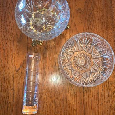 RSN094 Baccarat France Orgue Spiral Crystal Flower Vase and Crystal Bowls