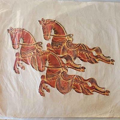 RSN076 - Thai Style Temple Rubbing Three Horses 