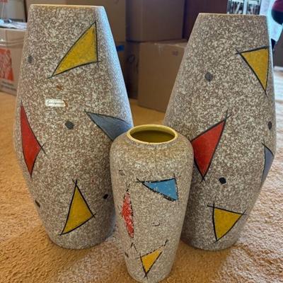 RSN113- Rare Trio of Mid-Century Modern Scheurich West Germany Vases