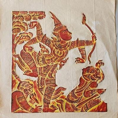 RSN077 - Large Thai style Rubbing in Orange and Black