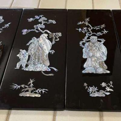 RSN187 - Asian Lacquer Mother of Pearl Inlay Hanging Art