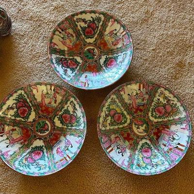 RSN042- Three Vintage Chinese Famile Rose Medallion Porcelain Bowls 