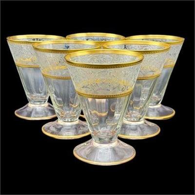 Lot 152   
Gold Rim Etched Design Priscilla Flared Glasses, Six (6)