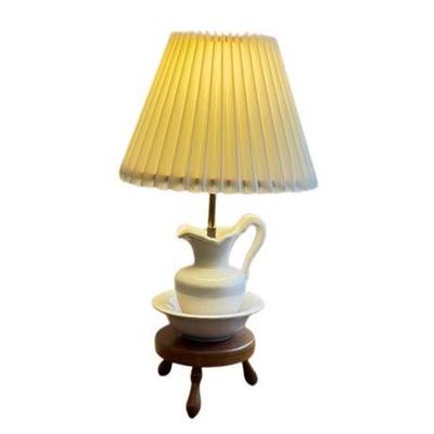 Lot 225  
Vintage Ceramic Water Pitcher Farmhouse Lamp