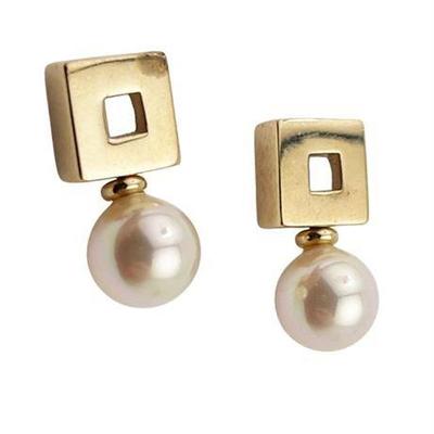Lot 002  
Cultured 15 mm Pearl and 14K Drop Earrings