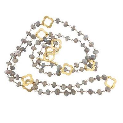 Lot 036   
Labradorite Station Necklace Gold-Filled Quatrefoil Links