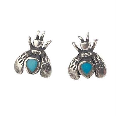 Lot 020   
Vintage Turquoise and Sterling Bee Post Earrings