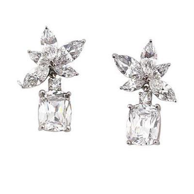 Lot 006   
Victoria Wieck Signed CZ Lotus and Emerald Cut Drop Earrings