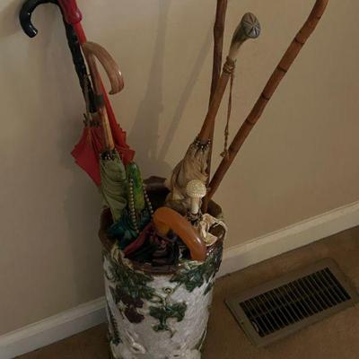 Umbrella Stand and Wood Canes
