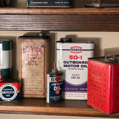 Texaco Outboard Oil | American Dripless Oil | Iowa Cream Separator Oil | Keystone Penetrating Oil | DeLaval Oil Can