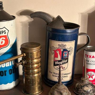 Phillips 66 Outboard Motor Oil | Eagle Brass Oil Can | Maytag Oil Spout Tin Can | Texaco Upper Cylinder Lubricant 