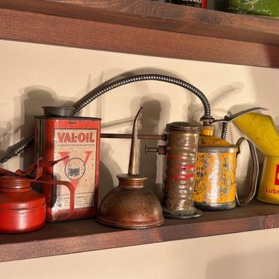 Vintage Oil Pump Dispenser | Val-Oil Can | Thumb Pump Singer Can | Oiler Cans | Shell Pint Pourer 