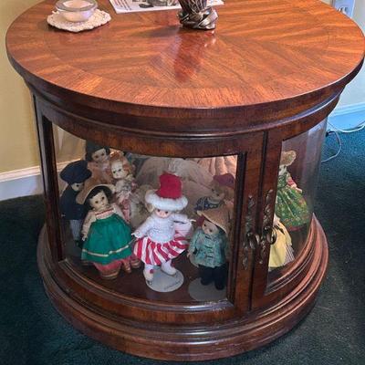 Round Wood and Glass Curio Side Table 
