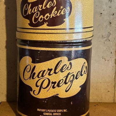 Vintage Charles Pretzels and Charles Cookies tins