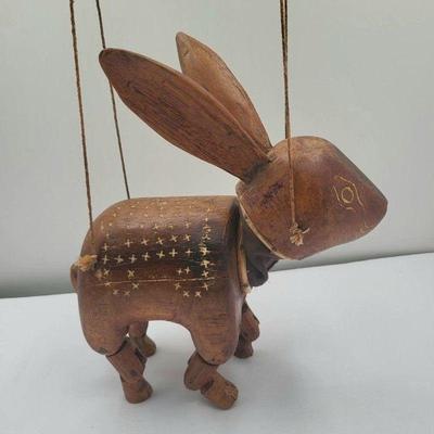 Vintage Wood Carved Rabbit Marionette