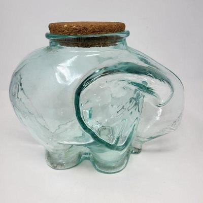 Green Tint Glass Elephant Jar With Cork Top