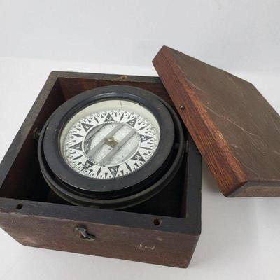 Antique Maritime Dirigo Wood Box Sailing Compass