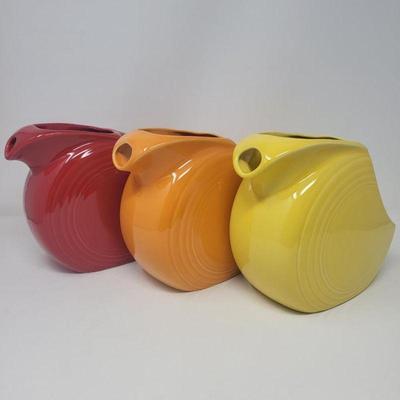 (3) Fiesta USA Disk Pitchers Scarlet, Butterscotch & Sunflower