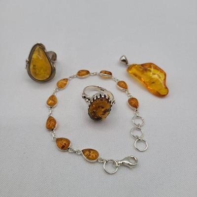 Amber Jewelry - Rings, Pendant & Bracelet 925
