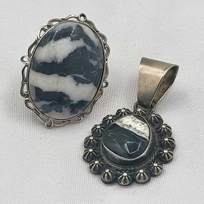 Sterling 925 White Buffalo Ring Size 5 1/2 & Pendant 25.2gr