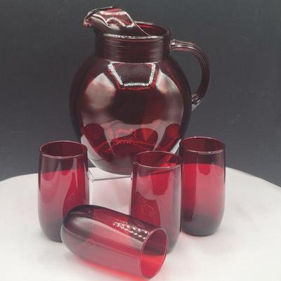 Ruby Glass Beverage Serving Set