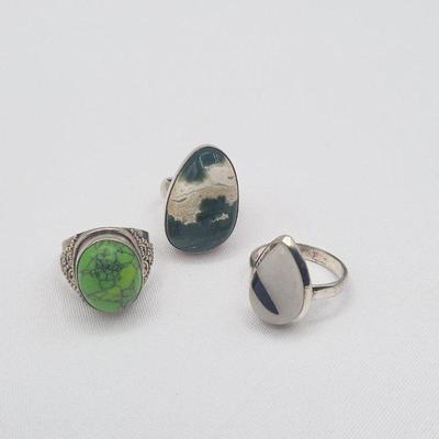 SS Stone Ring Trio - Jasper, Green Turquoise & Agate 22gr