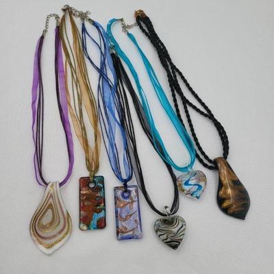 Handmade Art Glass Cord Necklaces (6)