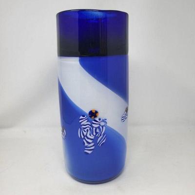 Murano Style Cobalt Glass Vase 13"