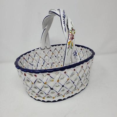Portugal Hand Painted Ceramic Basket