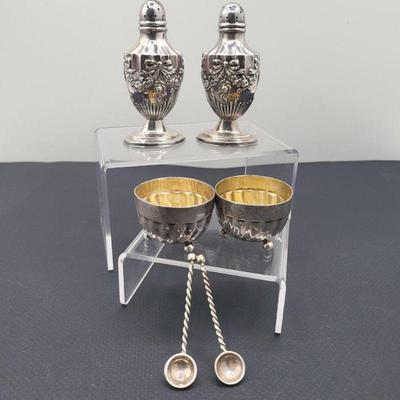 English Sterling Silver S/P, Christofle Salt Cellars & Spoons 133gr