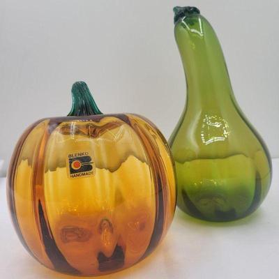 Pair Of Blenko Handmade Glass Gourds