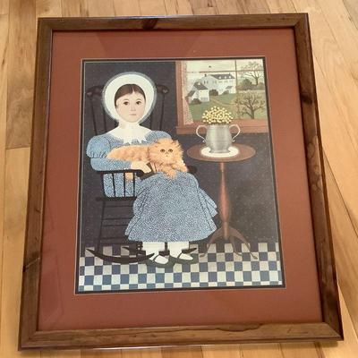 Primitive Americana Folk Art Of Girl With Cat, Charles Wysocki
